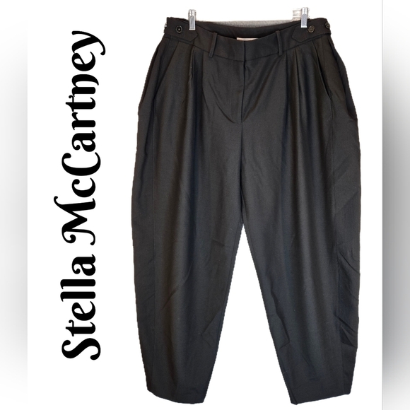 Stella McCartney Women's Barrel Leg All Wool Sz 46 Black Twill Pants Pockets - Picture 1 of 14